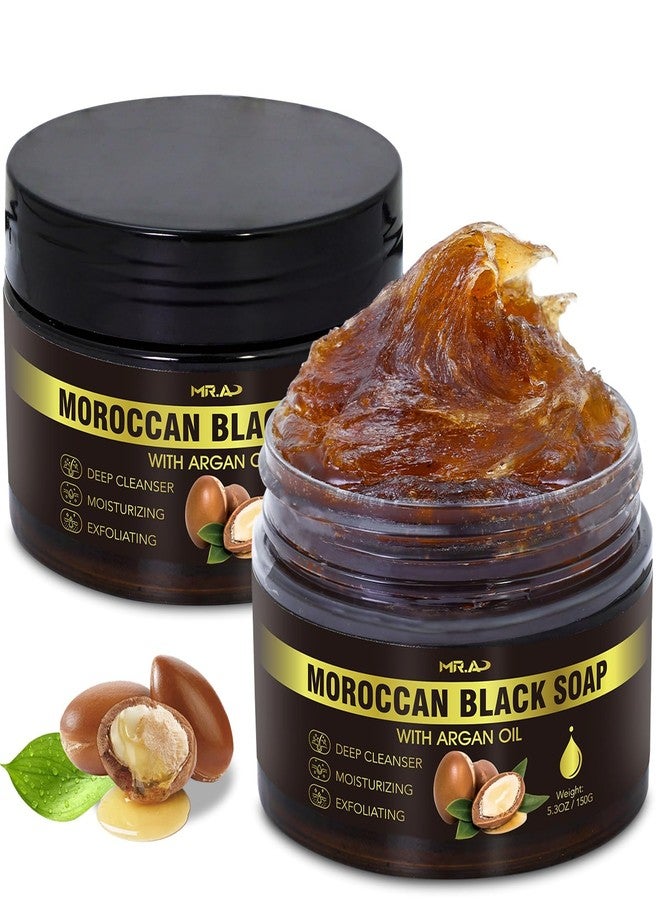 Mr.A 2Pack Moroccan Black Soap with Argan Oil, Morocco Black Beldi Soap Hammam Ritual Body Scrub, Dead Skin Removal, SPA at Home, Purifying Moroccan Body Wash with Exfoliating Glove - Image 1